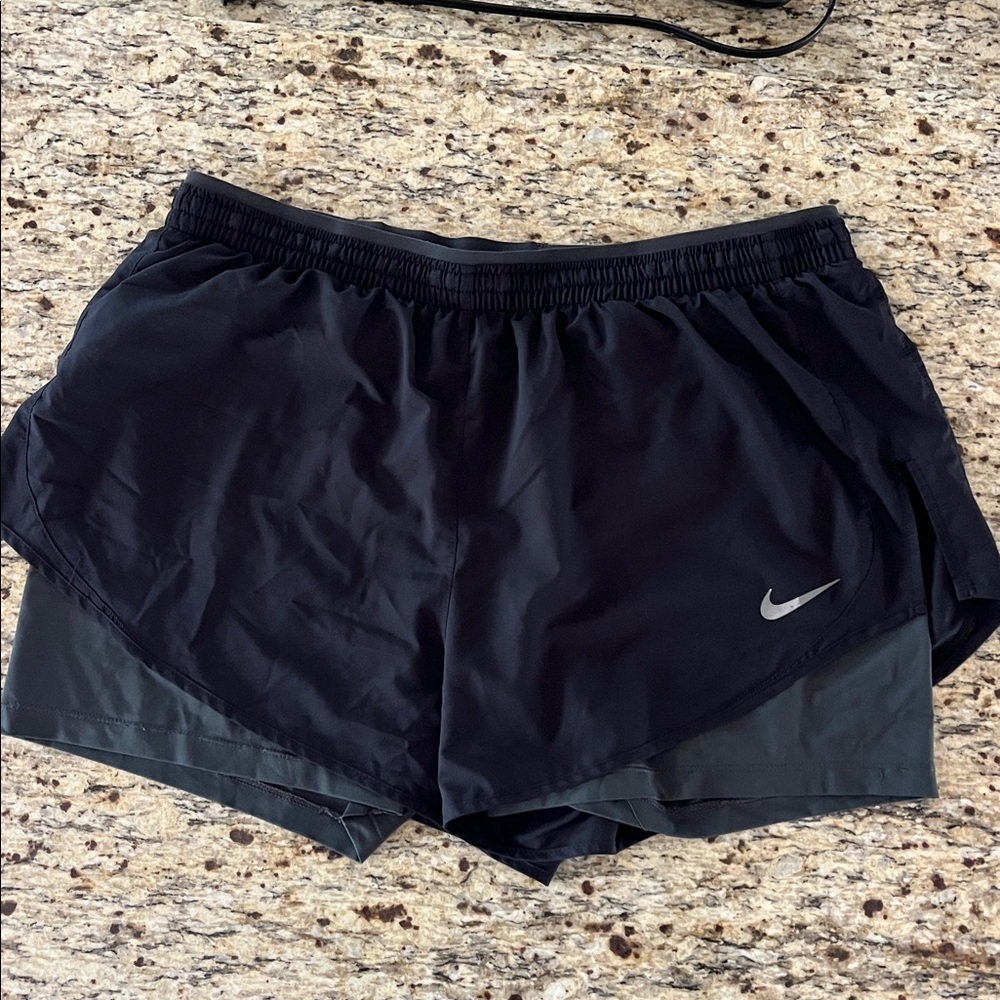 Nike Women's Dr-Fit XL black running shorts with gray shorts